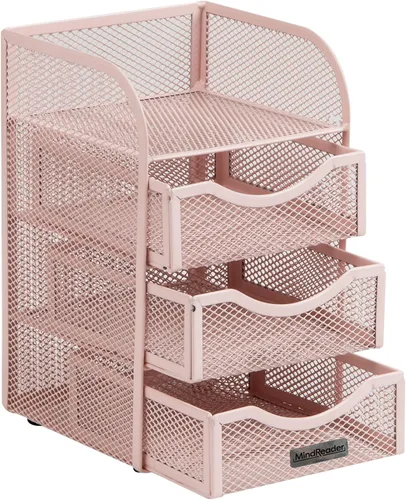 Vista 7 de Mind Reader Almacenamiento de accesorios de escritorio, cesta con clip para carpeta de papel, espacio de trabajo, oficina, malla metálica, 4.75 Rosa
