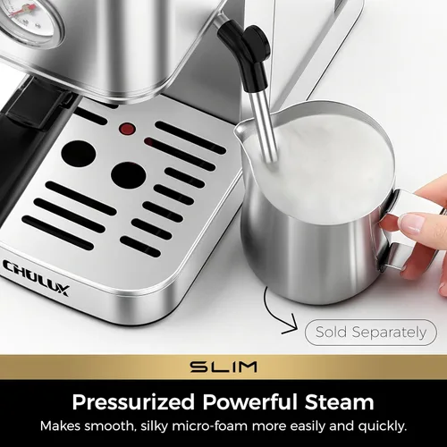 Vista 3 de CHULUX Máquina de Espresso Delgada con Espumador de Leche, Bomba Italiana Profesional de 20 Bares, Máquina de Café Espresso para el Hogar