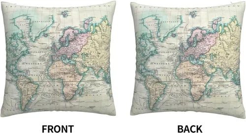 Vista 3 de Funda de almohada decorativa colorida con mapa del mundo para sofá, cama, hogar, 18 x 18 pulgadas