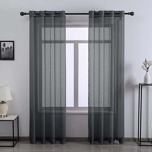 Vista 14 de DONREN 2 paneles de cortina de voile semitransparentes texturizados para ventana de cocina, pequeñas ventanas cortas, cortinas suaves de lujo
