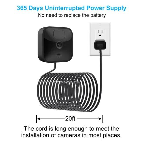 Vista 9 de StartVision Paquete de 2 cables de extensión de alimentación de 20 pies con adaptador de corriente para cámara Blink XT, XT2 y Blink Outdoor