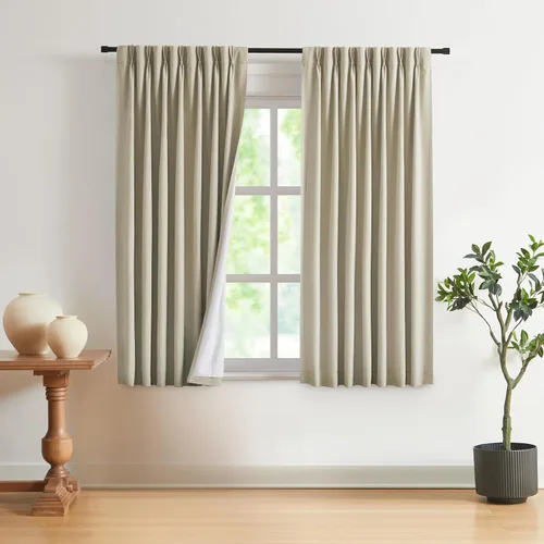 Vista 44 de Vision Home Cortinas marrones con pliegues pinzados, opacas completas, cortinas de ventana de lino mezclado para oscurecer la habitación, cortinas