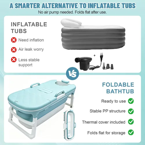 Vista 8 de 54" Portable Bathtub for Adults, Foldable Bathtub with Dual Drain