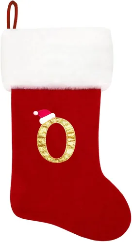 Vista 205 de Calcetines de Navidad bordados de 20 pulgadas con monograma, terciopelo negro con puño de felpa blanca supersuave, adornos clásicos para decoración