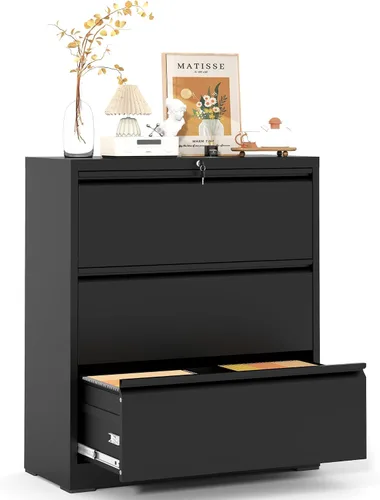 Vista 18 de Archivador de 2 cajones, archivador lateral de metal con cerradura, gabinete organizador de almacenamiento de oficina en casa para archivos de Negro