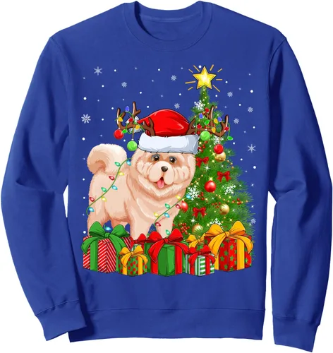 Vista 4 de Xmas Tree Lighting Santa Chow Chow Dog Christmas Sweatshirt