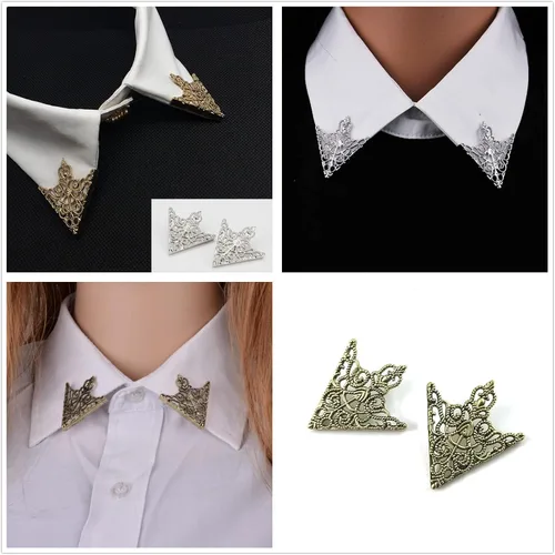 Vista 3 de Zaky - 5 pares de broches de accesorios para palacio, retro, diseño hueco, cuello de camisa, broche de hebilla angular, triángulo y simple