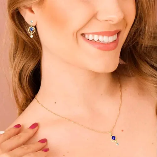 Vista 5 de Collar de ojo turco chapado en oro amarillo de 14 quilates, cadena con dije de amuleto de ojos azules, protección de Ojo Turco, Cabalá, ajustable