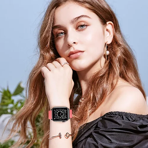 Vista 6 de Paquete de 5 correas ajustables compatibles con Apple Watch de 1.496 in 1.575 in 1.614 in 1.654 in 1.732 in 1.772 in 1.929 in, nailon trenzado Solo
