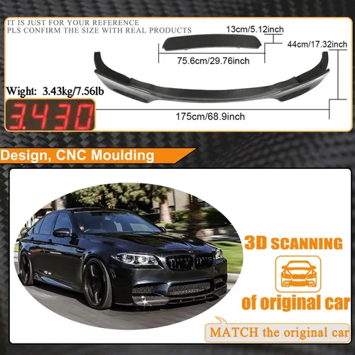 Vista 5 de Borde de parachoques delantero de fibra de carbono para BMW Serie 5 F10 M5 Sedan 2012-2016