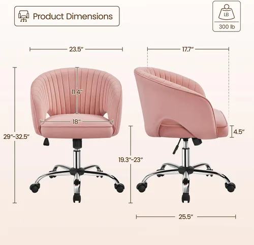 Vista 3 de Topeakmart Moderna silla de terciopelo para tocador, silla de escritorio de maquillaje, sillón ajustable con respaldo de barril copetudo para sala