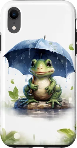 Vista 25 de Cute Green Frog with Umbrella in The Rain Case for iPhone 17