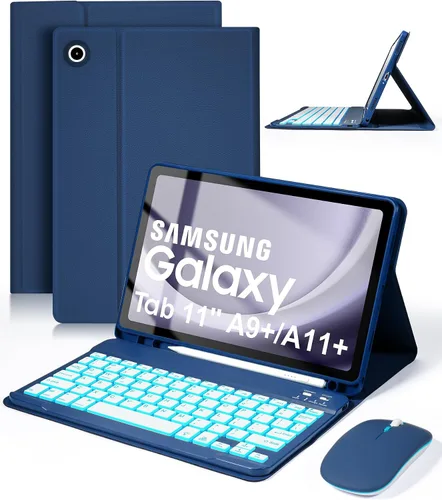 Vista 11 de Funda con teclado retroiluminado de 7 colores con mouse para Samsung Galaxy Tab de 11 pulgadas A11 Plus y A9 Plus, funda de teclado intercambiable
