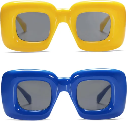 Vista 3 de VANLINKER Lindas gafas de sol cuadradas infladas para mujeres y hombres, gafas gruesas retro con marco grueso divertido máscara sombras VL9733