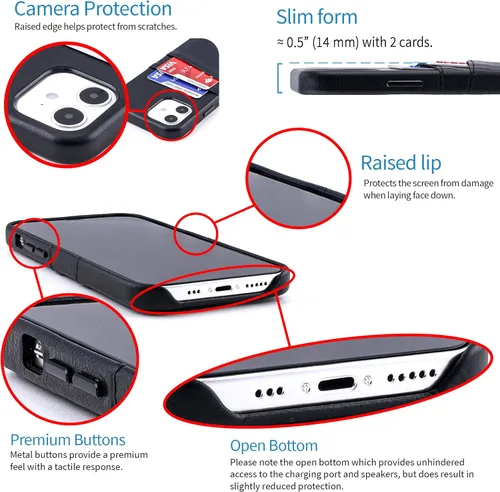 Vista 4 de Dockem Funda tipo cartera para iPhone 12 y iPhone 12 Pro: Placa de metal integrada para montaje magnético y 2 tarjeteros de crédito: 6.1" Exec M2