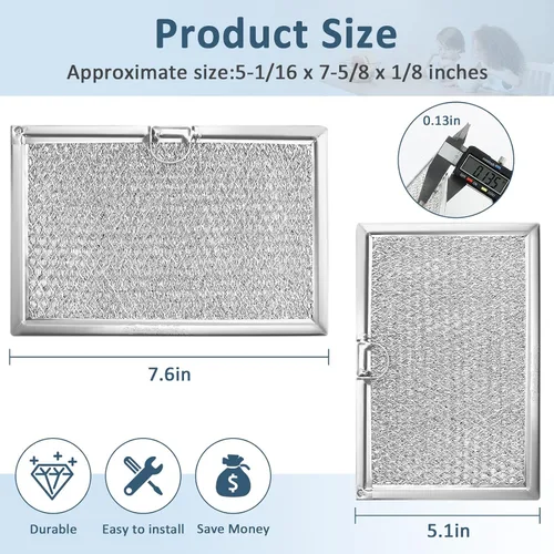 Vista 8 de Fetechmate - Paquete de 4 filtros de grasa para microondas 5 x 7-5/8 5304464105 WB06X10608 para microondas 5304517871 5304478913 5304509444