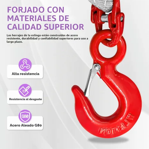 Vista 3 de Eslinga de Correa de Cuatro Patas de 5 pies 6600 libras Eslingas de Elevación con Ganchos de Agarre de Acero Aleado G80 y Ajustador Correa