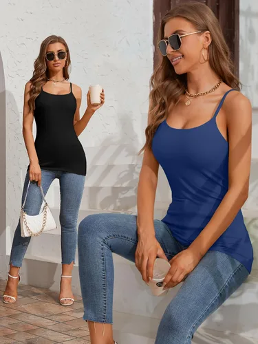 Vista 20 de Camisa Attraco de algodón, con tirantes estilo espagueti, con brasier incorporado, 2 paquetes, para mujer