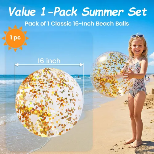 Vista 2 de AMOR PRESENT Bola de playa, bolas inflables de 16 pulgadas con purpurina para fiesta en la playa