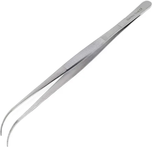 Vista 16 de Pinzas de precisión de acero inoxidable culinario profesional de 6 pulgadas con puntas dentadas, pinzas para servir con detalles de presentación