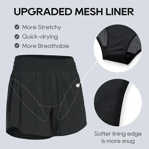 Vista 4 de CRZ YOGA Pantalones cortos para correr de cintura alta para mujer de 4 pulgadas, forro de malla, ligeros, para gimnasio, deportes, entrenamiento