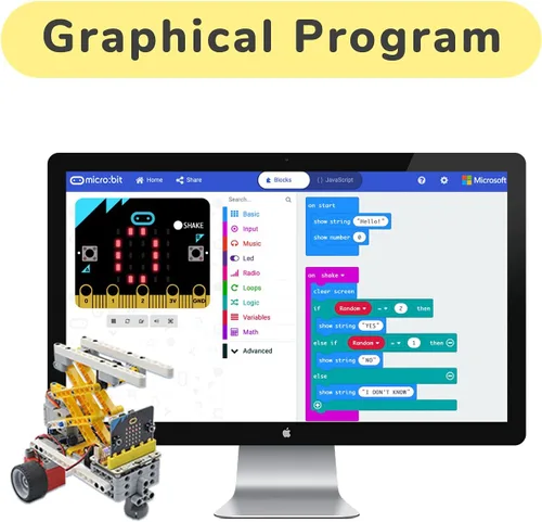Vista 3 de ELECFREAKS Microbit 32 en 1 Kit de sensor Wonder Kit de aprendizaje programable Makecode con ladrillos de construcción, sensores/placa de expansión