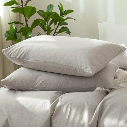 Vista 34 de MooMee Juego de 2 fundas de almohada de cuadros 100% algodón lavado con textura parecida al lino, transpirable, duradera, suave y cómoda