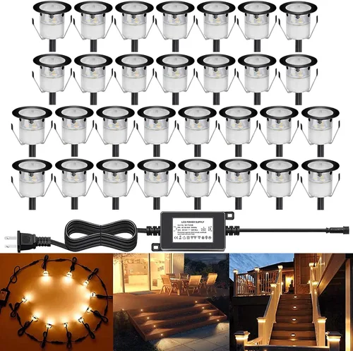 Vista 23 de Kits de luces LED empotrables para cubierta con carcasa protectora, iluminación LED de paisaje al aire libre IP67 impermeable, CC 12 V de bajo Azul