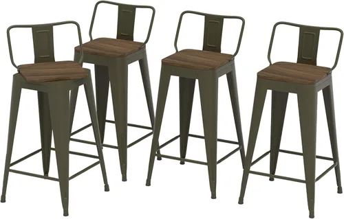 Vista 12 de Juego de 4 taburetes de bar giratorios de 24 pulgadas, taburetes de bar industriales con patas de metal resistentes, taburetes de bar con respaldo