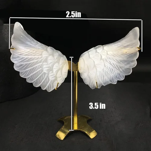 Vista 2 de Selenita natural, un par de alas con stents dorados, alas de ángel talladas a mano, muestras minerales, decoración del hogar, curación de reiki
