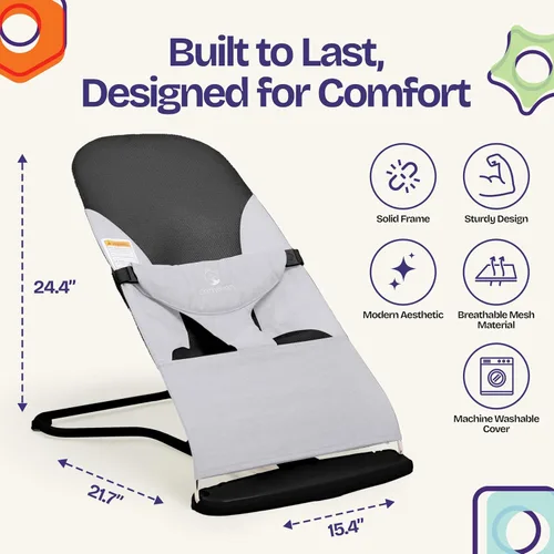 Vista 4 de ComfyBumpy Asiento Ergonómico Rebotador para Bebé - Estuche de Transporte de Viaje Adicional - Silla Rebotadora Segura y Portátil con Posiciones
