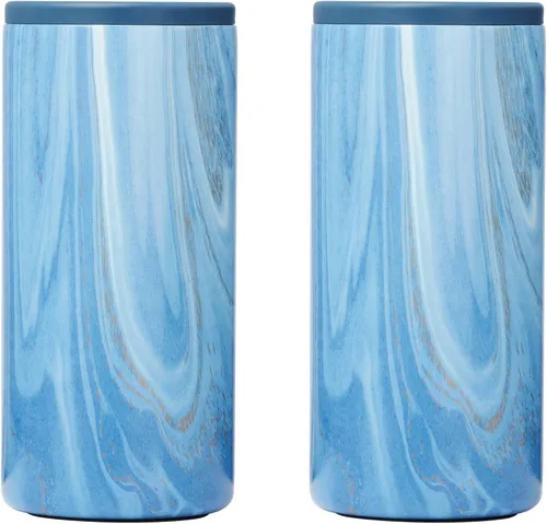 Vista 18 de Cambridge ECW3BLCB2DS Blue - Paquete de 2 vasos de vino de acero inoxidable con diseño de geoda de 12 onzas Azul
