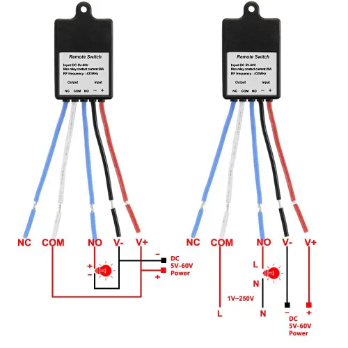 Vista 4 de QIACHIP Mini interruptor de control remoto inalámbrico CC 6V 12V 24V 1 canal relé RF interruptor receptor transmisor para luz LED batería de coche
