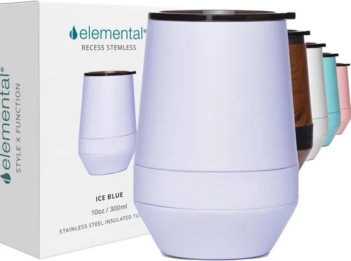 Vista 11 de Elemental Vaso de Vino Recess - Taza de Café de Acero Inoxidable con Triple Pared Aislante para Bebidas Calientes y Frías - Taza Portátil con Tapa