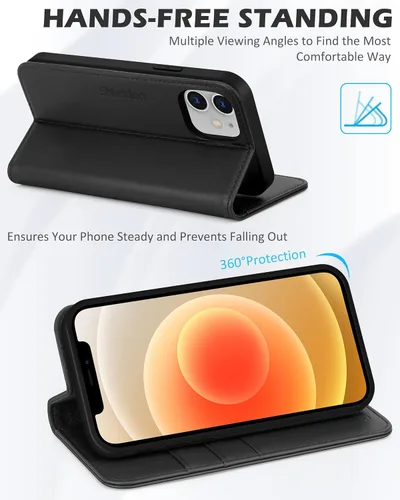 Vista 5 de SHIELDON Funda para iPhone 12/12 Pro 5G, Funda Tipo Billetera de Piel Auténtica con Bloqueo RFID Magnético, Soporte para Tarjetas de Crédito