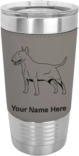 Vista 16 de LaserGram Vaso aislado al vacío de 20 onzas, perro Bull Terrier, grabado personalizado incluido (piel sintética, estilo béisbol)