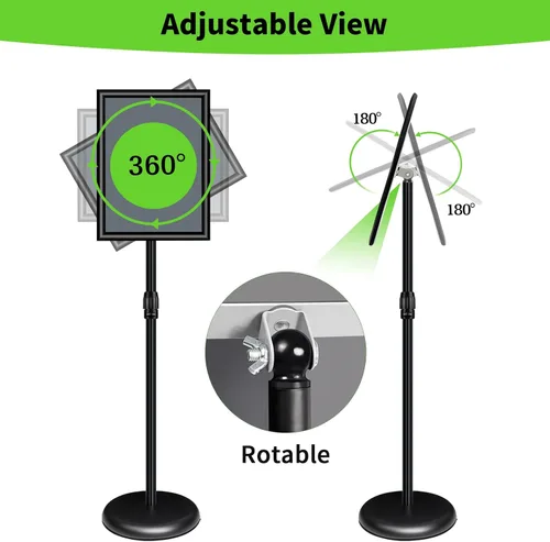 Vista 3 de Paquete de 2 soportes ajustables para letreros de pedestal de 8.5 x 11 pulgadas, soporte de cartel de pie en el suelo, marco de aluminio