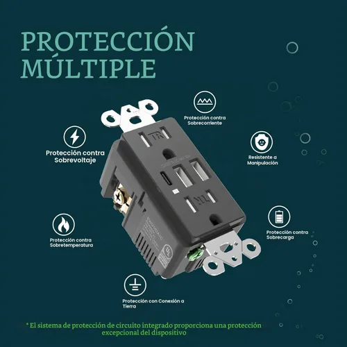 Vista 4 de TOPELER Toma de pared USB C negra, toma eléctrica de carga rápida de 30W 6.0Amp con 3 puertos USB (1*Tipo C y 2*Tipo A), receptáculo resistente a