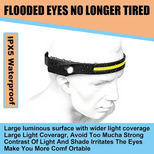 Vista 7 de The Ultimate Hands-Free Headlamp Paquete de 2 unidades: haz de 230° y sensor de movimiento, recargable, resistente a la intemperie, 2 fuentes de luz