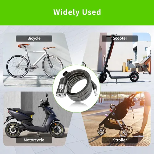 Vista 3 de Bloqueo de scooter de 4 pies – Bloqueo de cable antirrobo con soporte de montaje, se adapta a scooter eléctrico, bicicleta de carretera, bicicleta