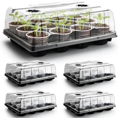 Vista 9 de RooTrimmer Macetas de turba de 3.15 pulgadas, 100 piezas con bandejas de plántulas de 20 celdas, 5 unidades, macetas biodegradables para inicio