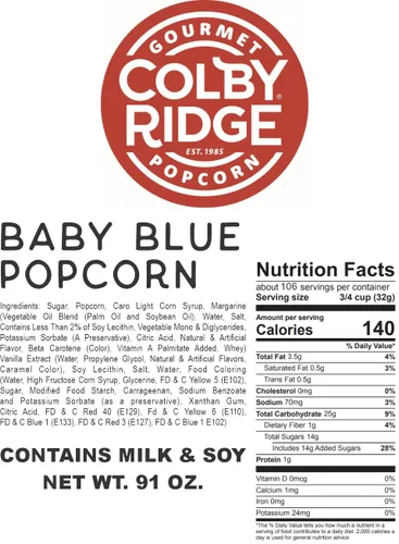 Vista 2 de Colby Ridge Palomitas de maíz gourmet artesanales sin gluten en tamaño grande para regalos y fiestas en paquete (5 galones, 80 tazas) (Azul bebé)
