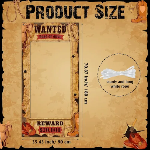 Vista 2 de Funrous Wanted Poster Photo Prop Western Photo Booth Prop - Marco grande para selfies, cartel de tela, cartel de fondo para decoración de fiesta