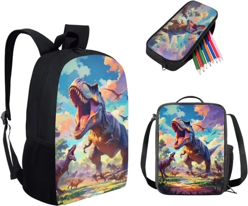 Vista 159 de HUGS IDEA Juego de 3 bolsas escolares con aislamiento térmico para el almuerzo, estuche para lápices