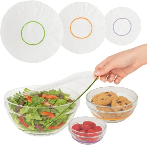 Vista 8 de 20 cubiertas para cuencos - cubiertas de alimentos de plástico reutilizables con elástico, ideales para la fermentación del pan y almacenamiento