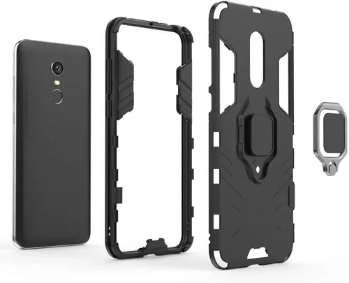 Vista 6 de LuluMain Compatible con Redmi 5+ Funda, soporte de anillo de metal a prueba de golpes (funciona con soporte magnético para automóvil), cubierta Negro