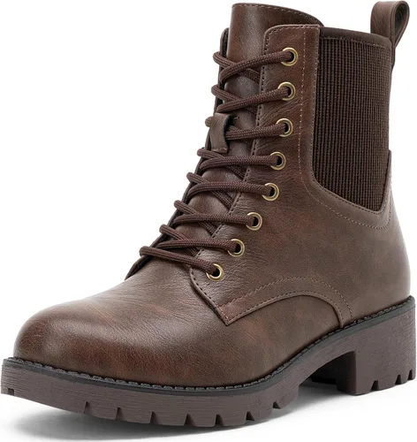 Vista 18 de Vepose Botines de combate con cordones para mujer con cremallera y suela de Negro