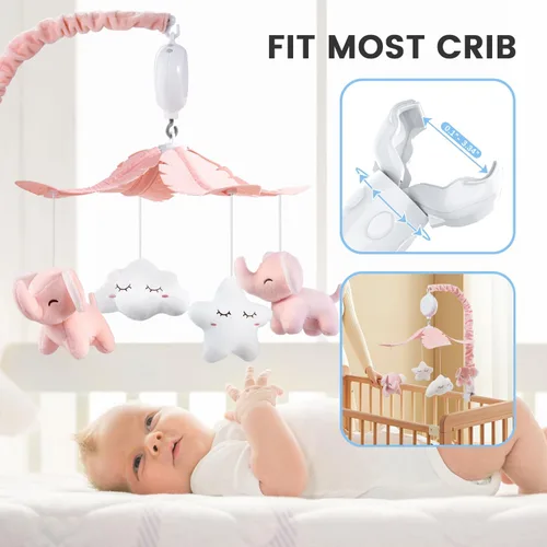 Vista 4 de FEISIKE Móvil de cuna para niñas y bebés con 3 modos de caja de música digital