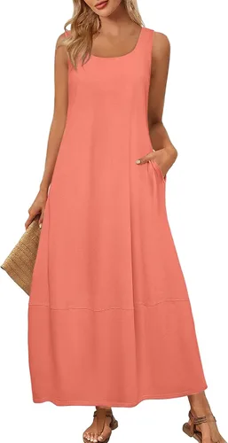 Vista 20 de Vestidos de iglesia para mujer 2025, casual, holgado, sin mangas, largo, fluido, vestido de verano con bolsillos