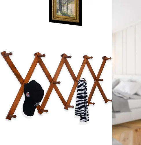 Vista 7 de WEBI Acordeón Colgador de Pared, Perchero de Sombreros Expandible de Madera para Perchero de Pared, Soporte de Ganchos de Sombrero de Acordeón